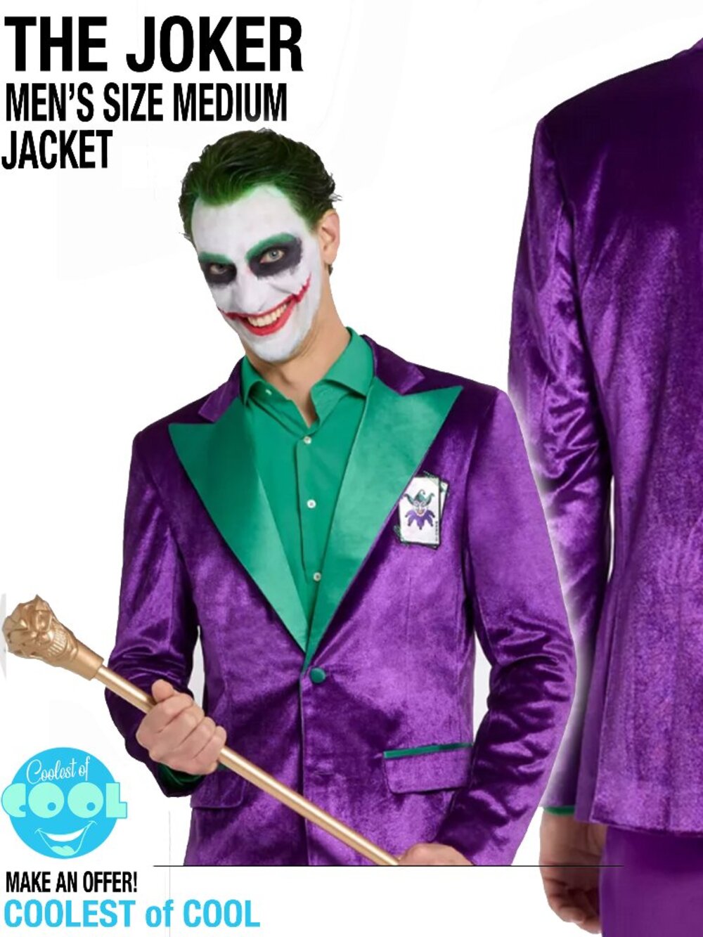 The Joker suit Jacket men's medium purple velvet coat DC comics Spirit Halloween